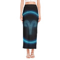 Blue Aries Zodiac Sign Print Side Slit Maxi Skirt