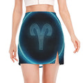 Blue Aries Zodiac Sign Print Side Slit Mini Skirt