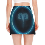 Blue Aries Zodiac Sign Print Side Slit Mini Skirt