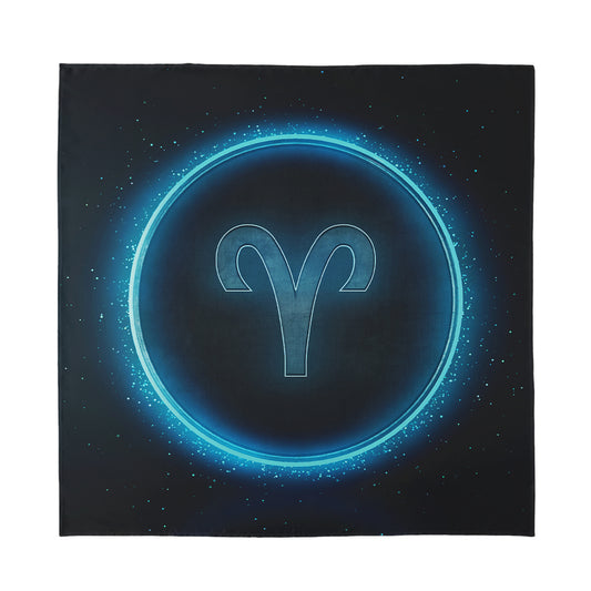 Blue Aries Zodiac Sign Print Silk Bandana