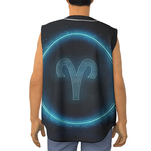 Blue Aries Zodiac Sign Print Sleeveless Baseball Jersey