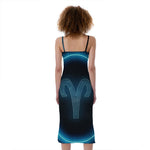 Blue Aries Zodiac Sign Print Slim Fit Midi Cami Dress