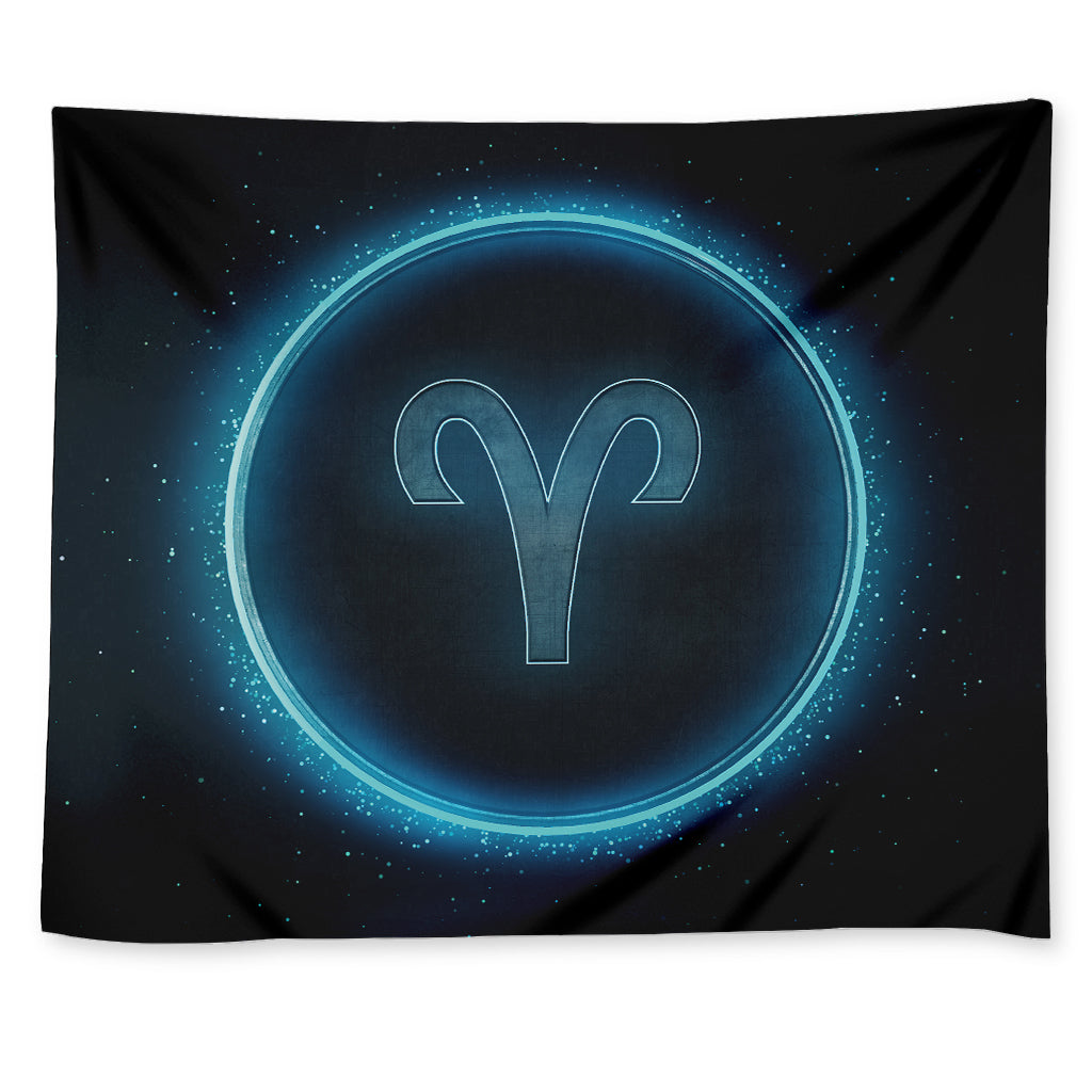 Blue Aries Zodiac Sign Print Tapestry