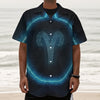 Blue Aries Zodiac Sign Print Textured Short Sleeve Shirt