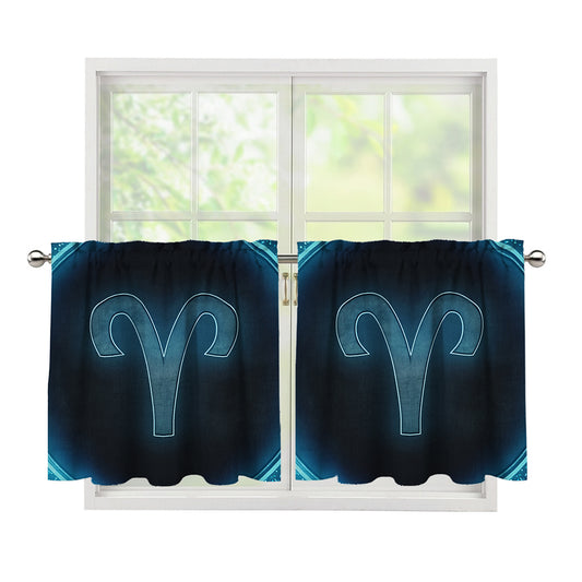 Blue Aries Zodiac Sign Print Tier Curtains