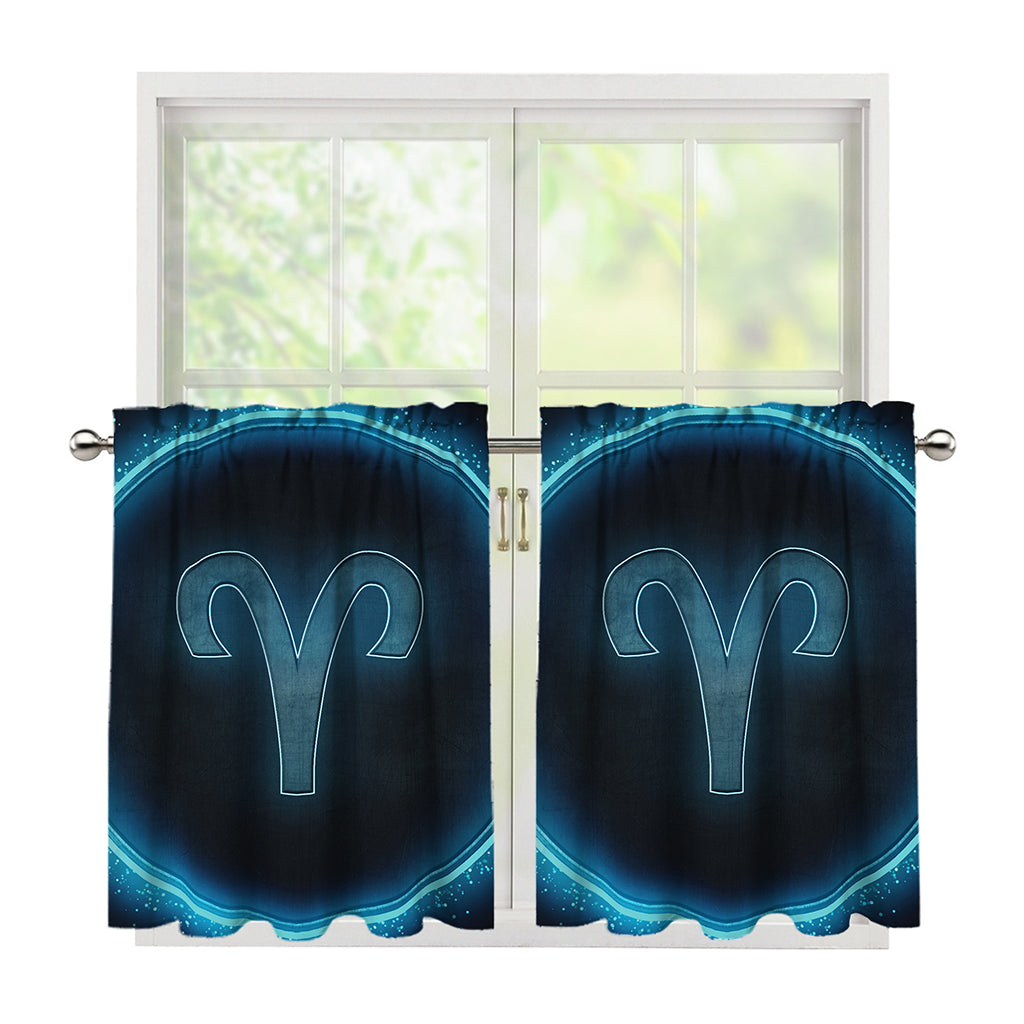 Blue Aries Zodiac Sign Print Tier Curtains