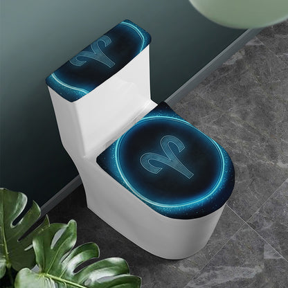 Blue Aries Zodiac Sign Print Toilet Lid And Tank Cover Set
