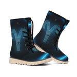 Blue Aries Zodiac Sign Print Winter Boots