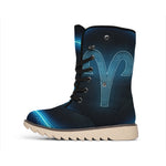 Blue Aries Zodiac Sign Print Winter Boots