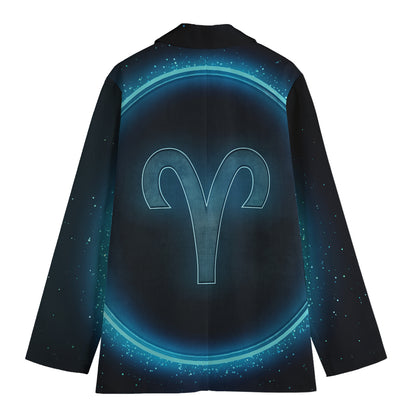 Blue Aries Zodiac Sign Print Women's Blazer