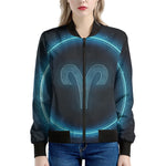 Blue Aries Zodiac Sign Print Women's Bomber Jacket