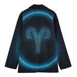 Blue Aries Zodiac Sign Print Women's Cotton Blazer
