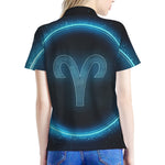 Blue Aries Zodiac Sign Print Women's Polo Shirt