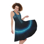 Blue Aries Zodiac Sign Print Women's Sleeveless Dress