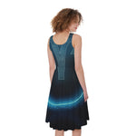 Blue Aries Zodiac Sign Print Women's Sleeveless Dress