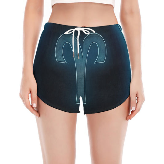Blue Aries Zodiac Sign Print Women's Split Running Shorts
