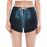 Blue Aries Zodiac Sign Print Women's Split Running Shorts