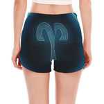 Blue Aries Zodiac Sign Print Women's Split Running Shorts