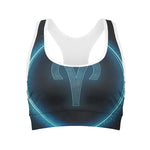 Blue Aries Zodiac Sign Print Women's Sports Bra