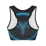 Blue Aries Zodiac Sign Print Women's Sports Bra