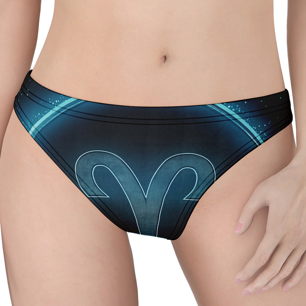 Blue Aries Zodiac Sign Print Women's Thong