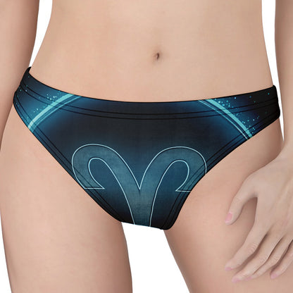 Blue Aries Zodiac Sign Print Women's Thong