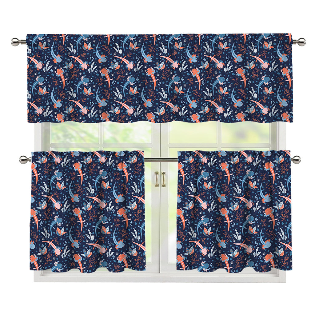 Blue Axolotl Pattern Print 3 Piece Kitchen Curtains