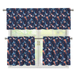 Blue Axolotl Pattern Print 3 Piece Kitchen Curtains