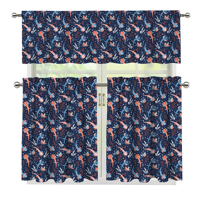Blue Axolotl Pattern Print 3 Piece Kitchen Curtains