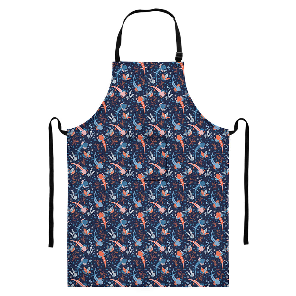 Blue Axolotl Pattern Print Bib Apron With Pocket