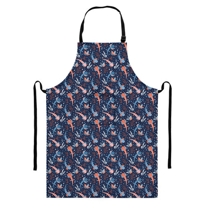 Blue Axolotl Pattern Print Bib Apron With Pocket