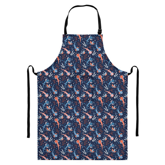 Blue Axolotl Pattern Print Bib Apron With Pocket