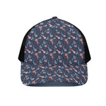 Blue Axolotl Pattern Print Black Mesh Trucker Cap