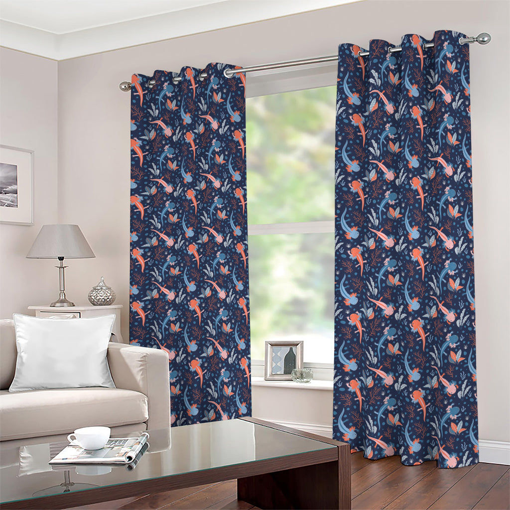 Blue Axolotl Pattern Print Blackout Grommet Curtains