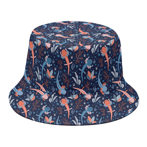 Blue Axolotl Pattern Print Bucket Hat