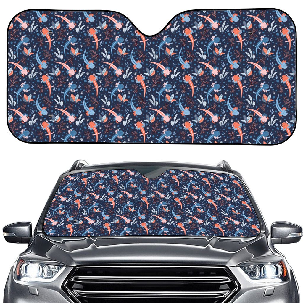 Blue Axolotl Pattern Print Car Windshield Sun Shade