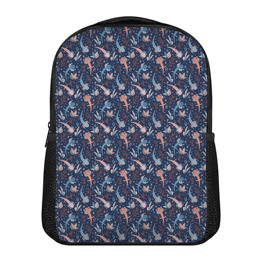 Blue Axolotl Pattern Print Casual Backpack