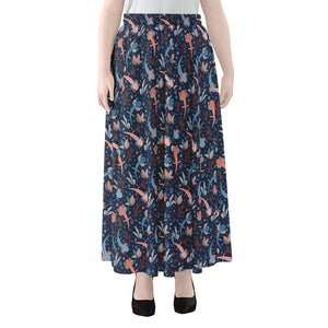 Blue Axolotl Pattern Print Chiffon Maxi Skirt