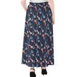 Blue Axolotl Pattern Print Chiffon Maxi Skirt