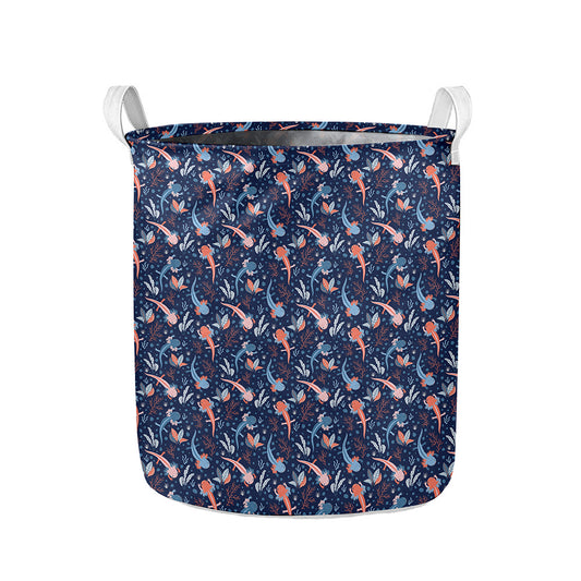 Blue Axolotl Pattern Print Collapsible Laundry Basket