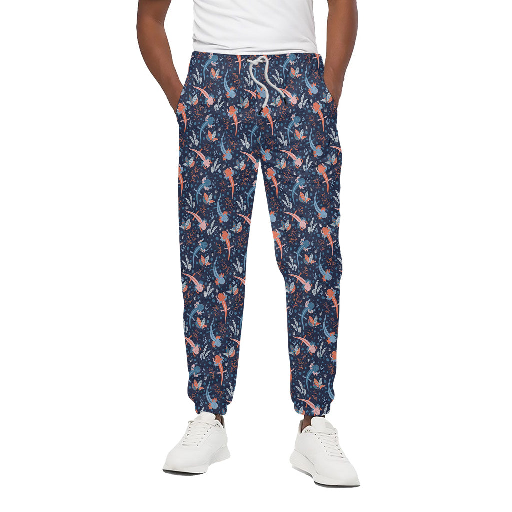 Blue Axolotl Pattern Print Cotton Pants