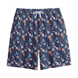 Blue Axolotl Pattern Print Cotton Shorts