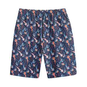 Blue Axolotl Pattern Print Cotton Shorts