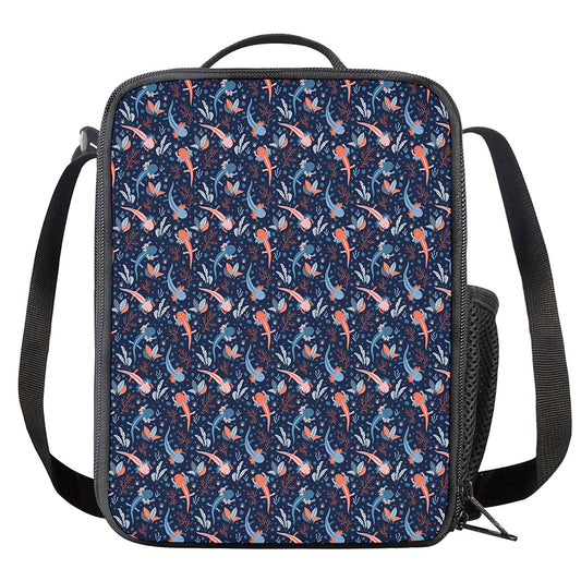 Blue Axolotl Pattern Print Crossbody Lunch Bag