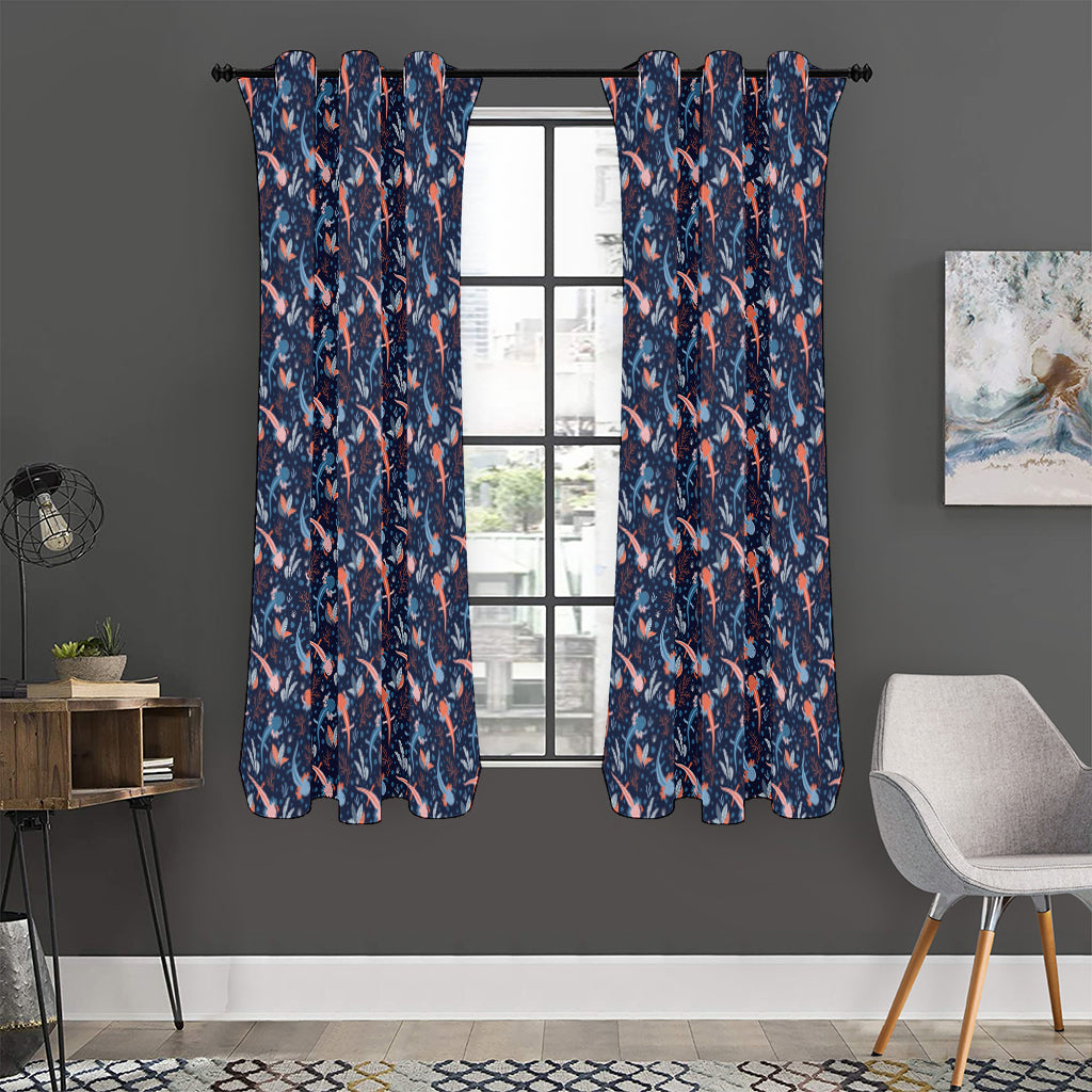 Blue Axolotl Pattern Print Curtain