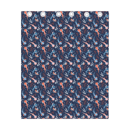 Blue Axolotl Pattern Print Curtain