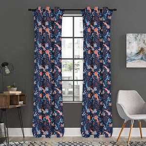 Blue Axolotl Pattern Print Curtain