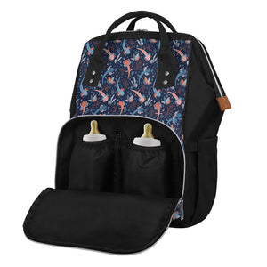 Blue Axolotl Pattern Print Diaper Bag