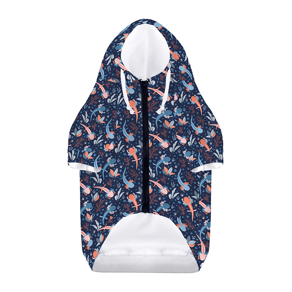 Blue Axolotl Pattern Print Dog Zip Up Hoodie