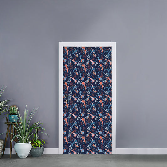 Blue Axolotl Pattern Print Door Sticker